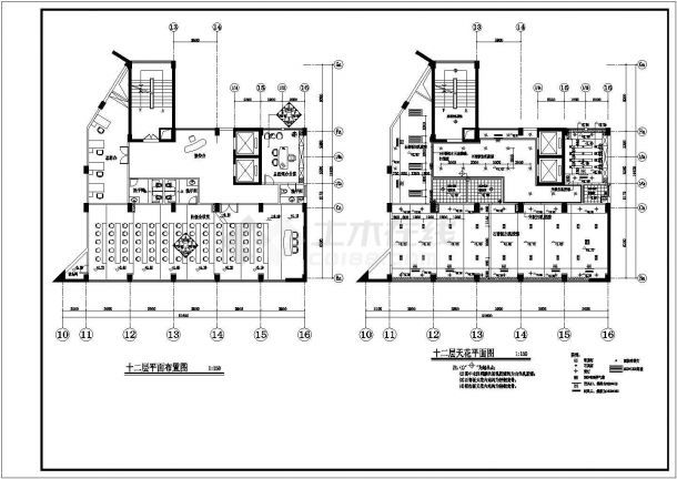 某地市区十二层国际酒店CAD整套平面及装修设计图纸-图二