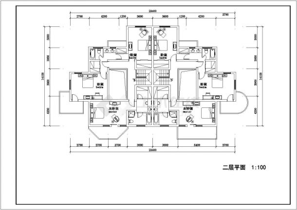 某二层框架结构排屋别墅设计cad建筑方案图（含经济技术指标）-图二