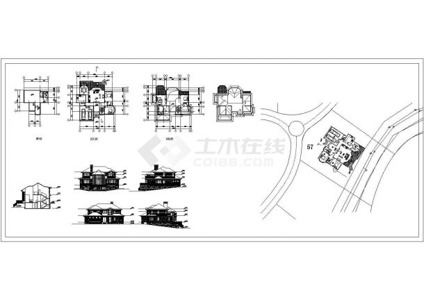 坡地独栋别墅建筑方案CAD设计图带效果图-图一