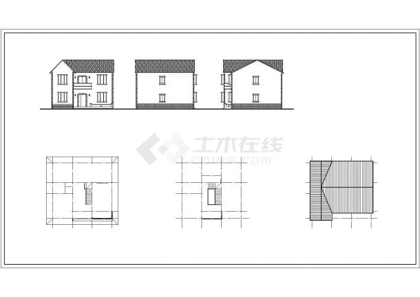 某三层框架结构新农村小康别墅设计cad建筑方案图（含3栋设计）-图一