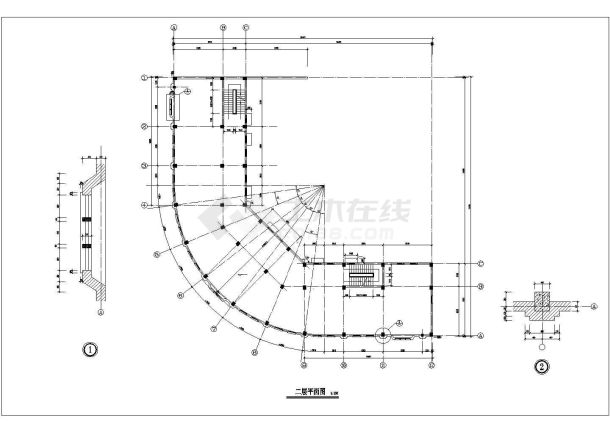 泉州市某沿街4层弧形结构商业楼建筑设计CAD图纸-图二