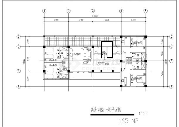 某二层框架结构商务别墅设计cad全套建筑施工图（标注详细）-图二