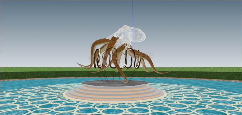 现代章鱼状水景雕塑 su模型-图一