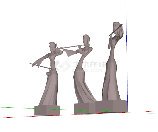 吹笛子抽象人物人像雕塑su模型-图二