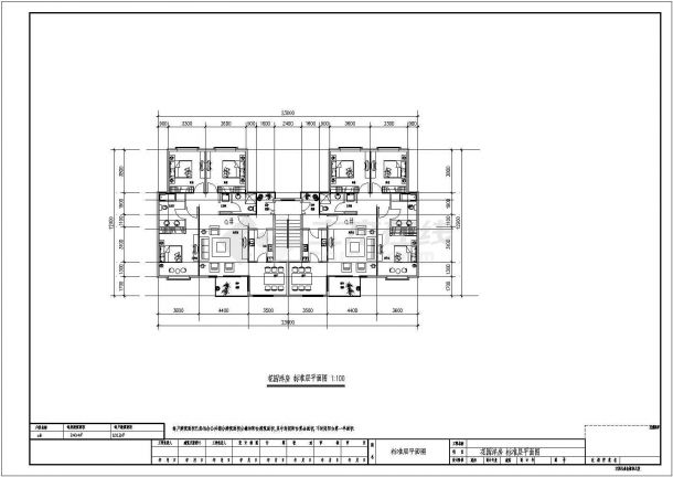 某小区连排别墅建筑CAD施工设计图纸-图二