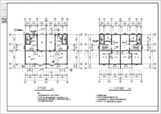 住宅设计_某地区三层联建房B型施工CAD图-图一