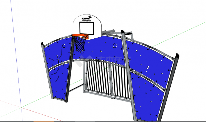 一款蓝色的室外篮球框户外运动场 su模型-图一