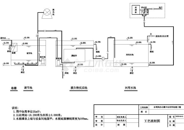 某办公楼中水回用处理工程设计施工方案CAD图纸-图一