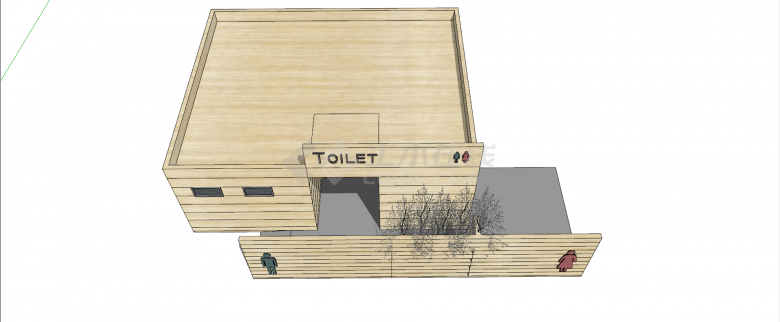 浅棕色木结构集装箱式公共卫生间su模型-图二