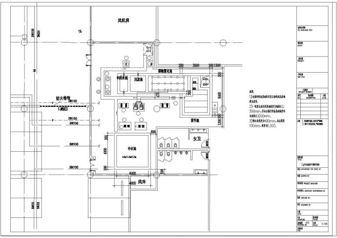某中水处理站建筑给排水设计施工方案CAD图纸_图1