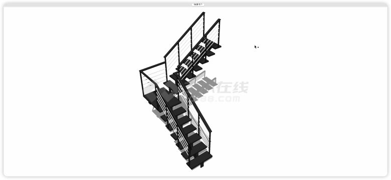 黑色扶手踏板两段式楼梯su模型-图一