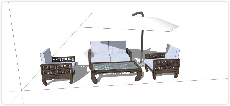 中式乌木沙发室外桌椅su模型-图二