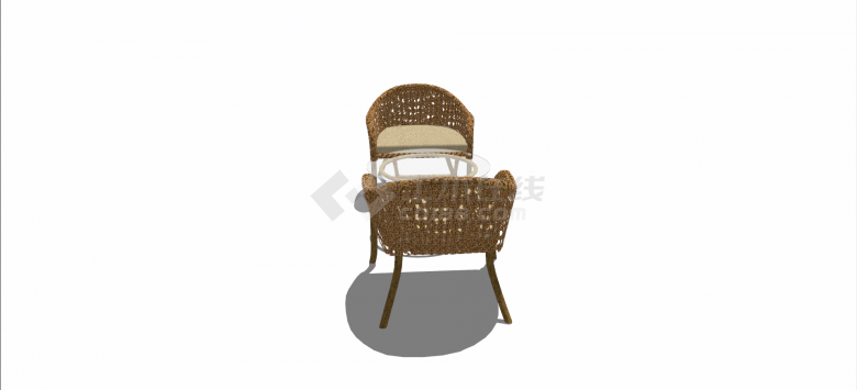 棕色藤制镂空格子多人组合座椅su模型-图二