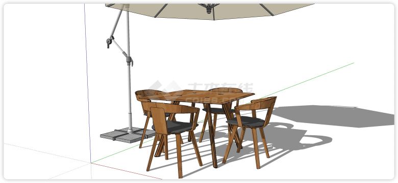 红木靠背椅小方桌室外桌椅su模型-图二