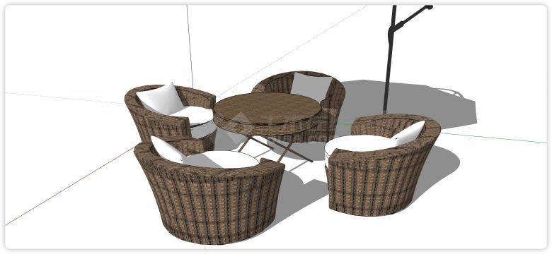 圆形藤编桌子室外桌椅su模型-图二