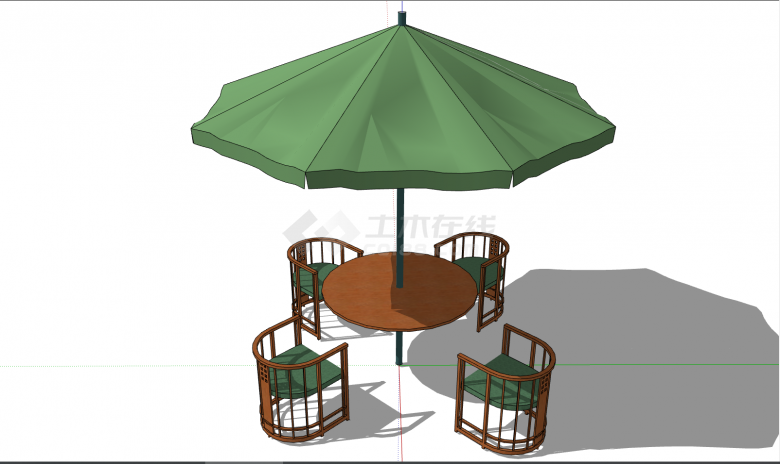绿色的木质的室外桌椅 su模型-图一