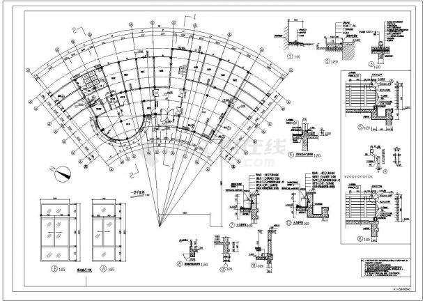 3层1110.41平米框架结构弧形小区会所建筑设计图-图一