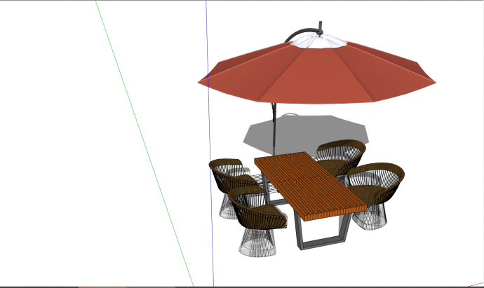 带有橘色遮阳伞的时尚的室外桌椅 su模型_图1