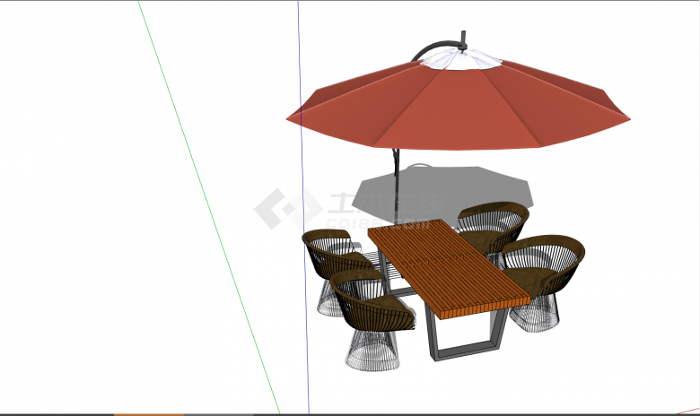带有橘色遮阳伞的时尚的室外桌椅 su模型-图一