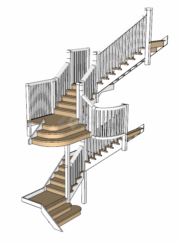 现代木制三楼楼梯su模型-图二