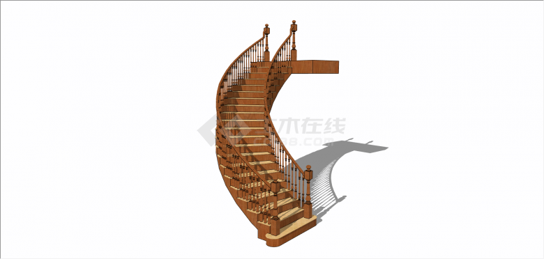 现代木制弧形楼梯su模型-图一