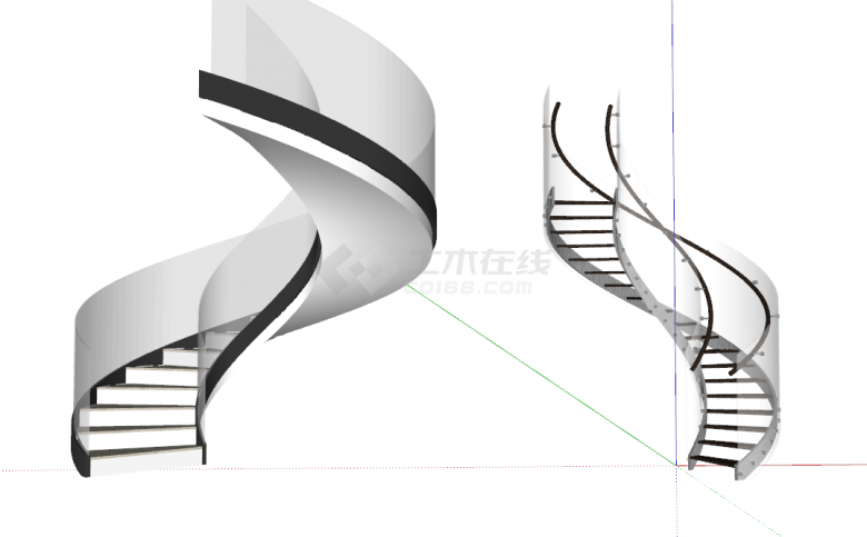 弯曲白色扶手现代风格楼梯 su模型-图一