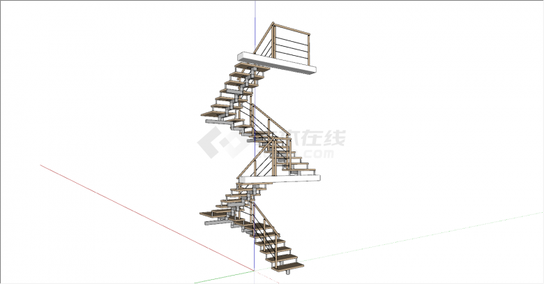 现代简约实木踏板旋转楼梯su模型-图一