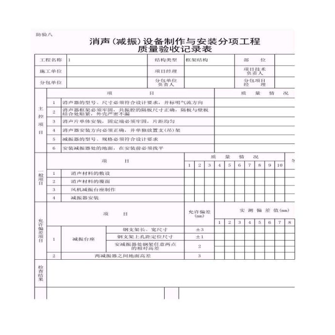 某 消声（减振）设备制作与安装分项工程质量验收记录表_图1