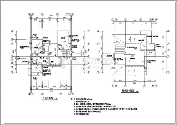 某三层砖混结构独立别墅户型设计cad平面方案图（标注详细）-图一