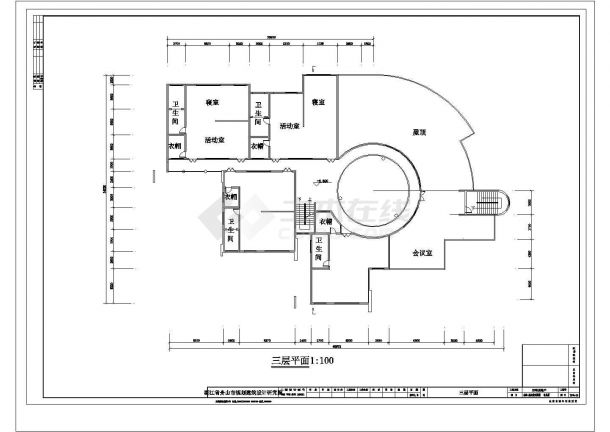 北京市某大学教师家属院3层框架结构附属幼儿园建筑设计CAD图纸-图二