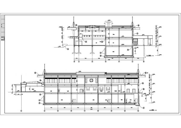 某小区业主会所1-1剖面建筑设计CAD方案图_图1