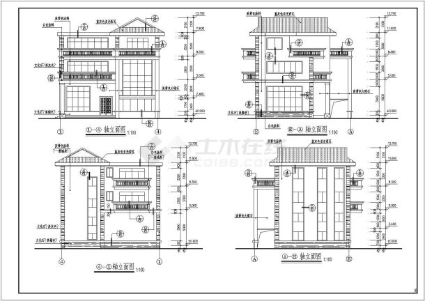 耀仁新村某三层带夹层框架结构别墅设计cad全套建筑施工图（标注详细）-图二