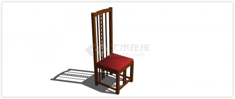 黄花梨实木超高靠背红色软垫单椅su模型-图二