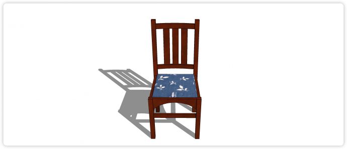 酸枝直靠背白色花蓝色坐垫单椅su模型_图1