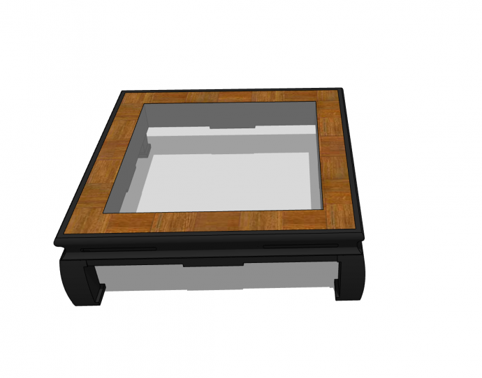 4个黑色桌腿玻璃做桌面的方型茶几su模型_图1