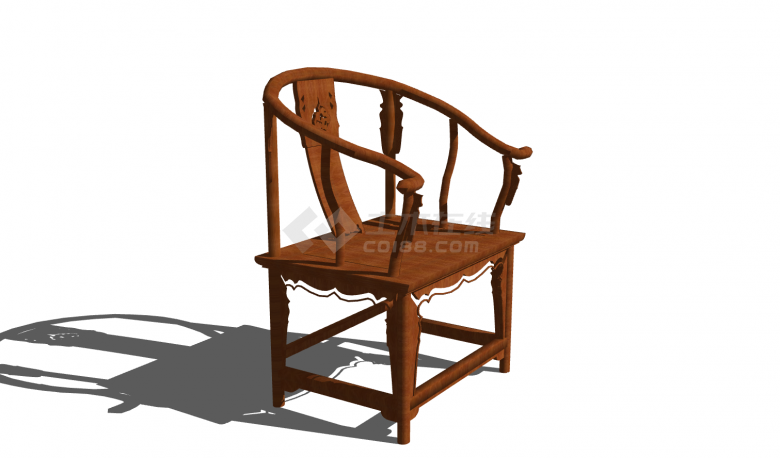 原木色弧形扶手中式单椅su模型-图二