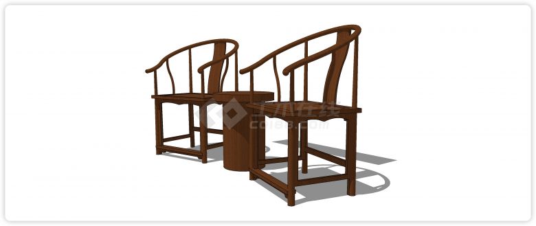 圆弧造型靠背樱桃木单椅su模型-图二