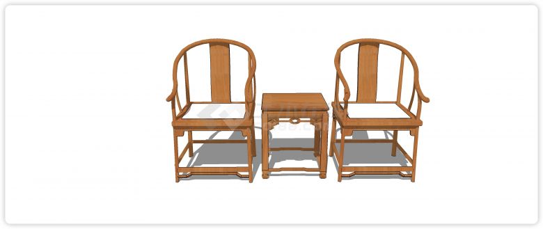 柚木圆角扶手弧形靠背白色坐垫单椅su模型-图一