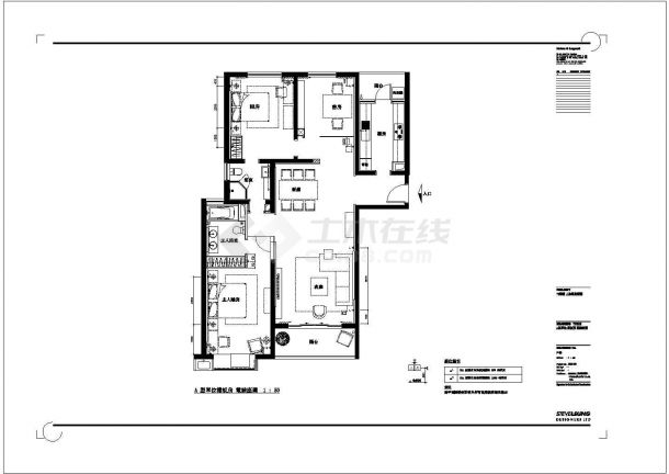 某高档住宅区A型样板房室内装修设计cad全套施工图（甲级院设计）-图二