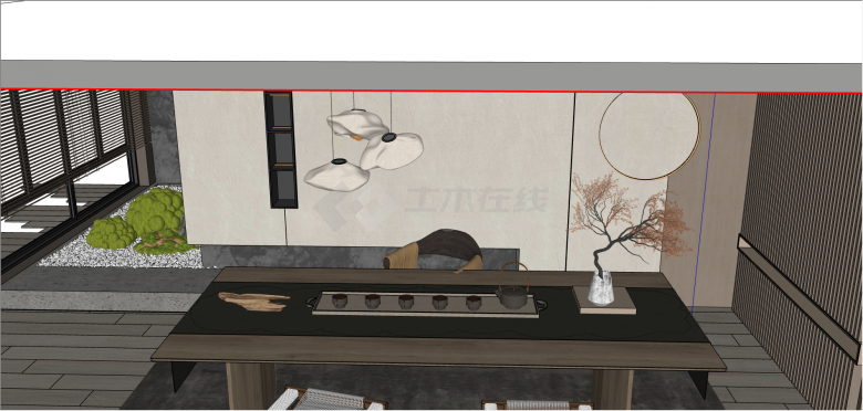 新中式黑棕两色茶桌 su模型-图二