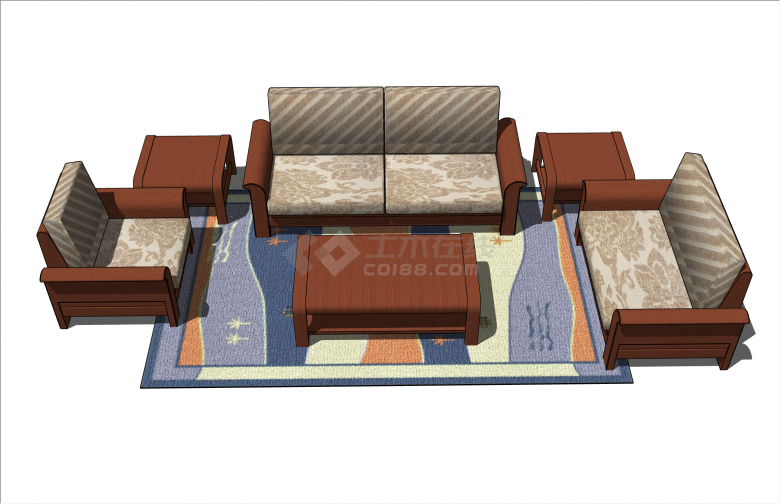传统木制新中式沙发su模型-图二