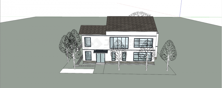 现代灰瓦白墙落地窗民宿su模型-图一