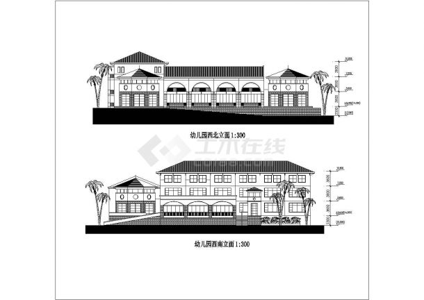 三亚市西河路某高档别墅区3层社区幼儿园平立面设计CAD图纸-图二