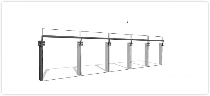 五段玻璃黑色钢结构玻璃栏杆su模型_图1