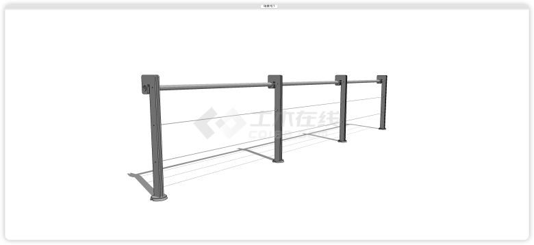 钩形固定柱细条横栏不锈钢栏杆su模型-图一