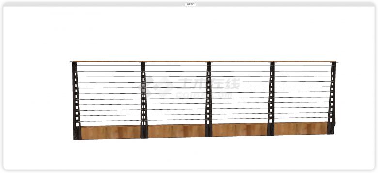 黑色钢铁固定柱实木扶手不锈钢栏杆su模型-图二