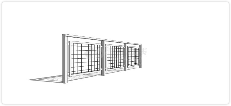 方管固定柱格子护栏不锈钢栏杆su模型-图二