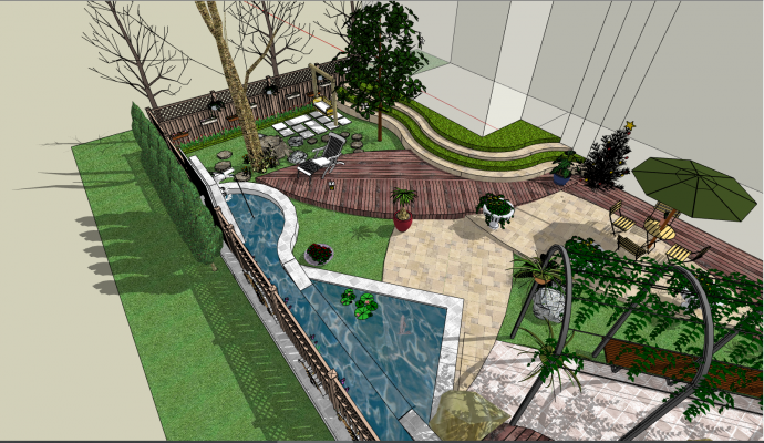 环境优美的带有茂密绿植的参考庭院  su模型_图1