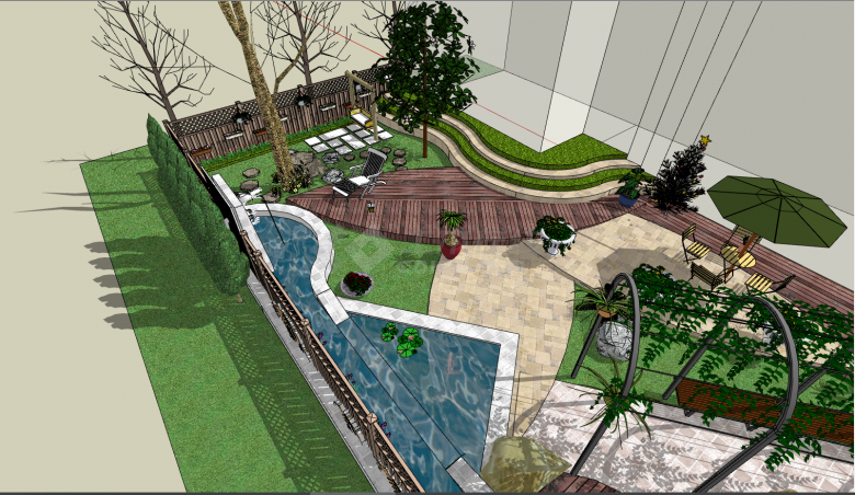 环境优美的带有茂密绿植的参考庭院  su模型-图一