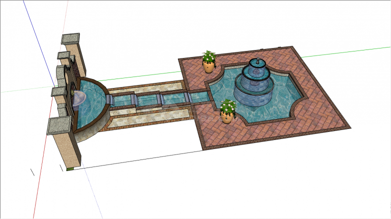 带喷泉的摆放着两盆鲜花参考庭院su模型-图二